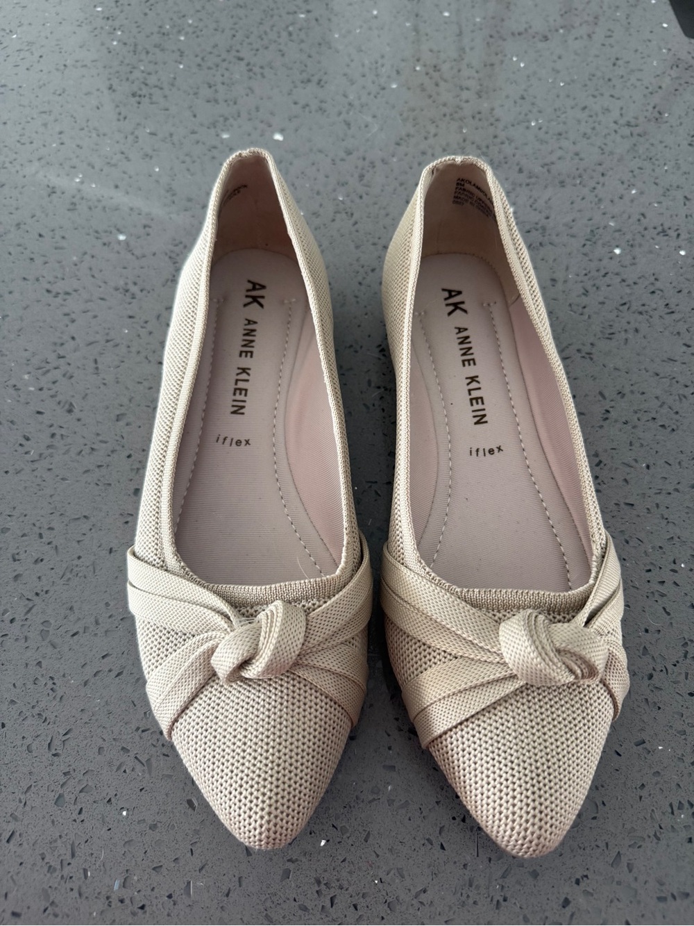 Anne Klein Women's Light Beige Pointed-Toe Knot Flats